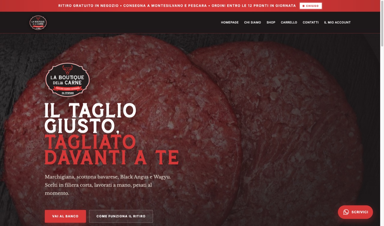 Schermata del sito Macelleria La Boutique della Carne